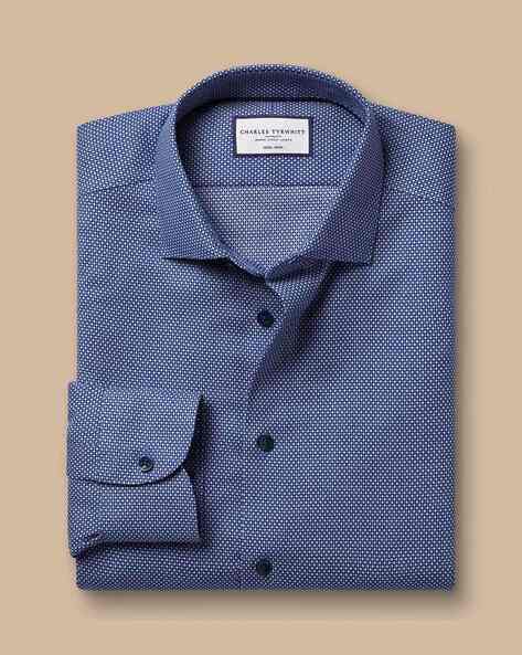 Blue Oval Non-iron Stretch Texture Slim Fit Shirt