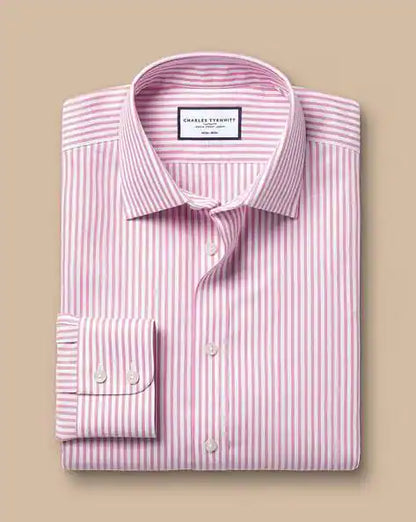 Non-Iron Royal Oxford Butcher Stripe Slim Fit Shirt - Pink