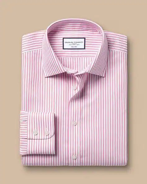 Non-Iron Royal Oxford Butcher Stripe Slim Fit Shirt - Pink