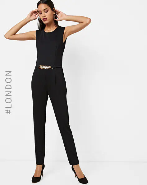 Sleeveless Jumpsuit with Metal Accents