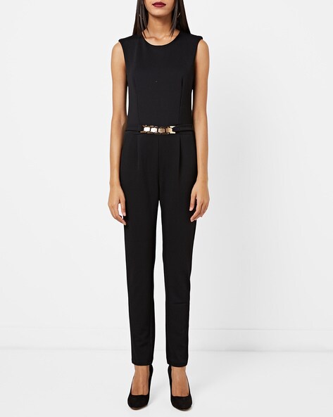 Sleeveless Jumpsuit with Metal Accents