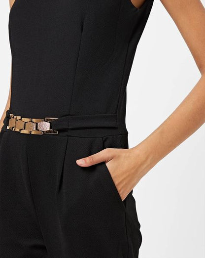 Sleeveless Jumpsuit with Metal Accents