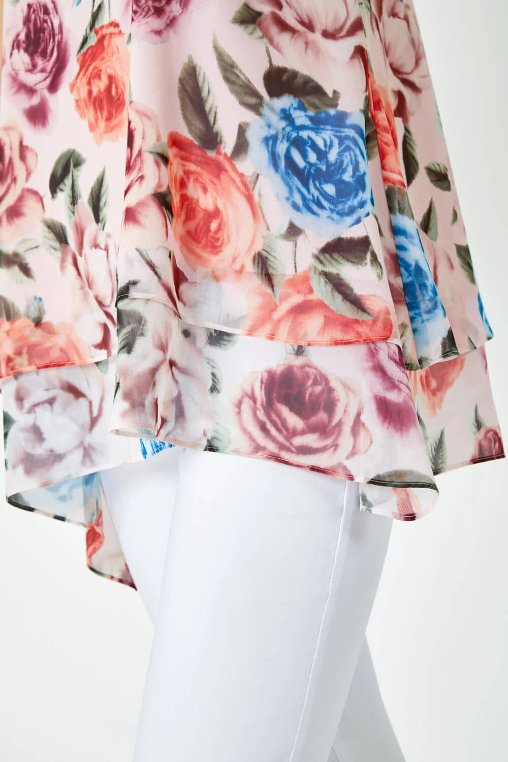 Light Pink Sleeveless V-Neck Floral Double Layer Top