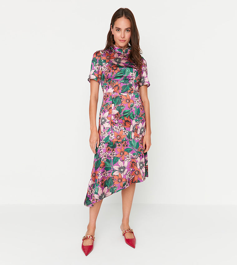 Floral Asymmetric Print Dress