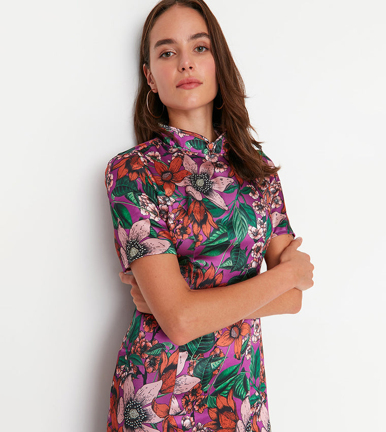 Floral Asymmetric Print Dress