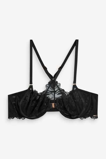 Lipsy Black Non Pad Racer Back Embroidery Bra