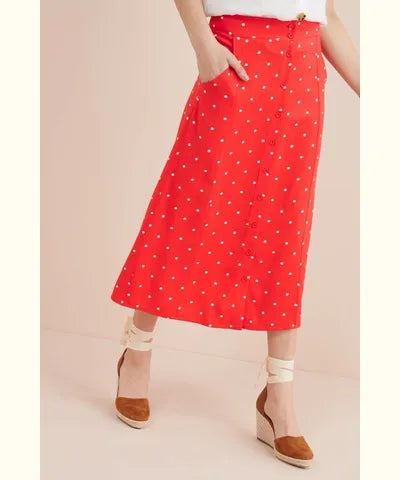 Red Button Through Skirt