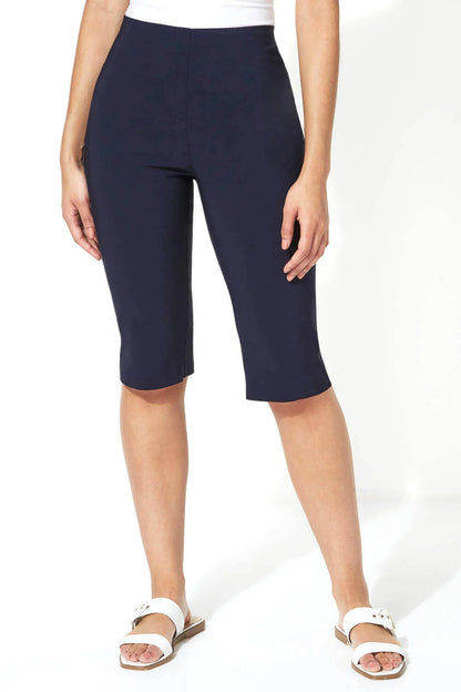Navy Knee Length Stretch Shorts