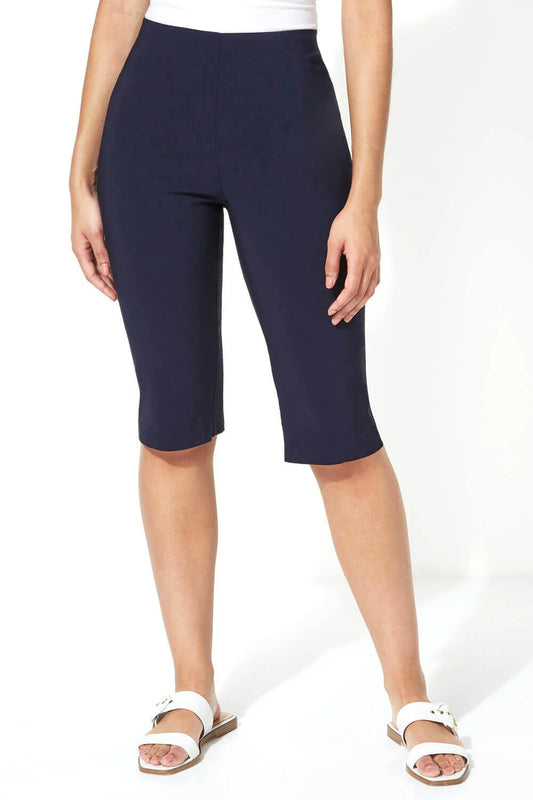 Navy Knee Length Stretch Shorts
