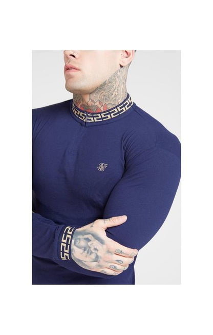 Long Sleeve Chain Rib Collar Cuff Polo - Navy