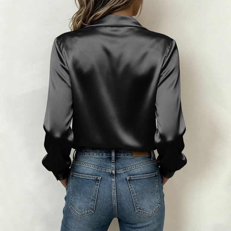 Satin Blouse Women Drape Silk Ruched Cowl Neck Top