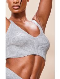 Grey Basic Rib Knit Strappy Top