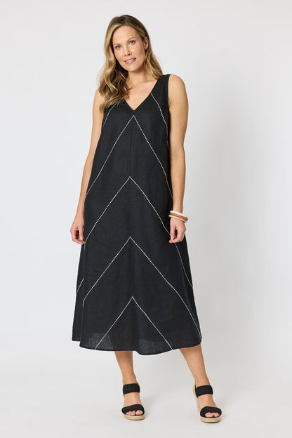 Linen Blend Embroidered Midaxi Shift Dress