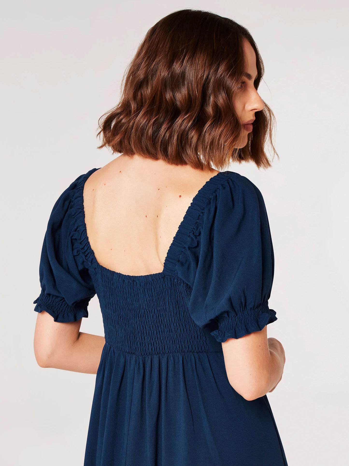 Tie Detail Milkmaid Midaxi Dress Navy
