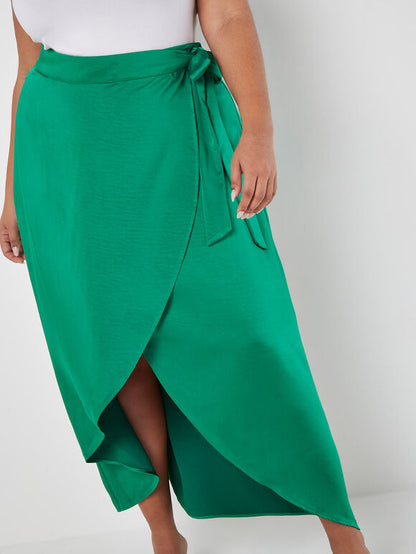 Curve Asymmetric Satin Maxi Skirt