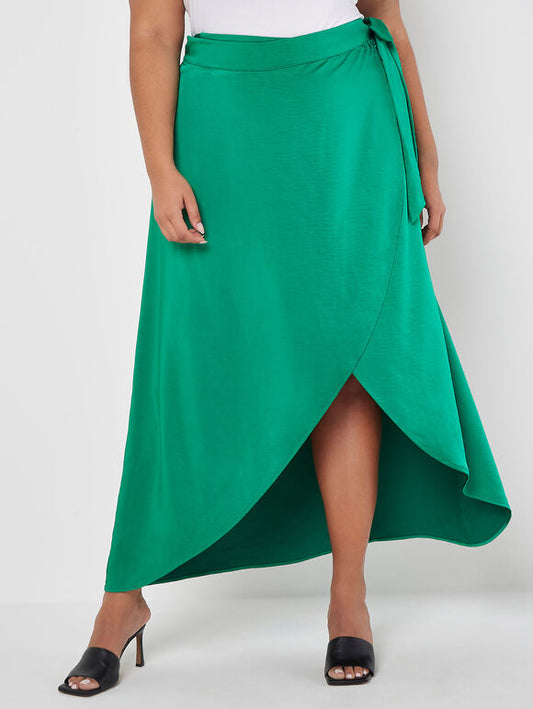 Curve Asymmetric Satin Maxi Skirt