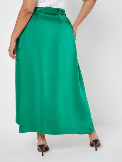 Curve Asymmetric Satin Maxi Skirt