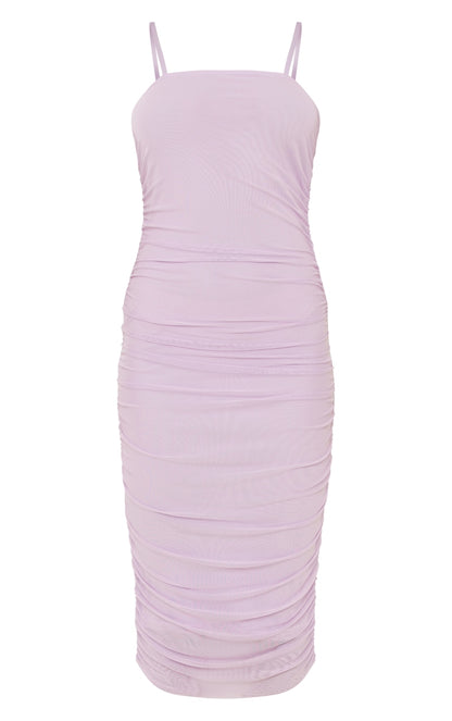 Lilac Strappy Mesh Midi Dress