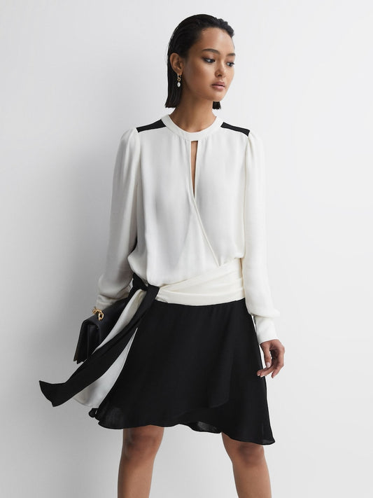 Black Sadie Colour Block Belted Mini Dress