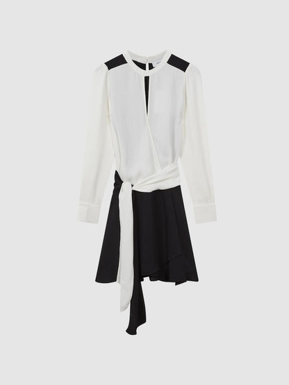 Black Sadie Colour Block Belted Mini Dress