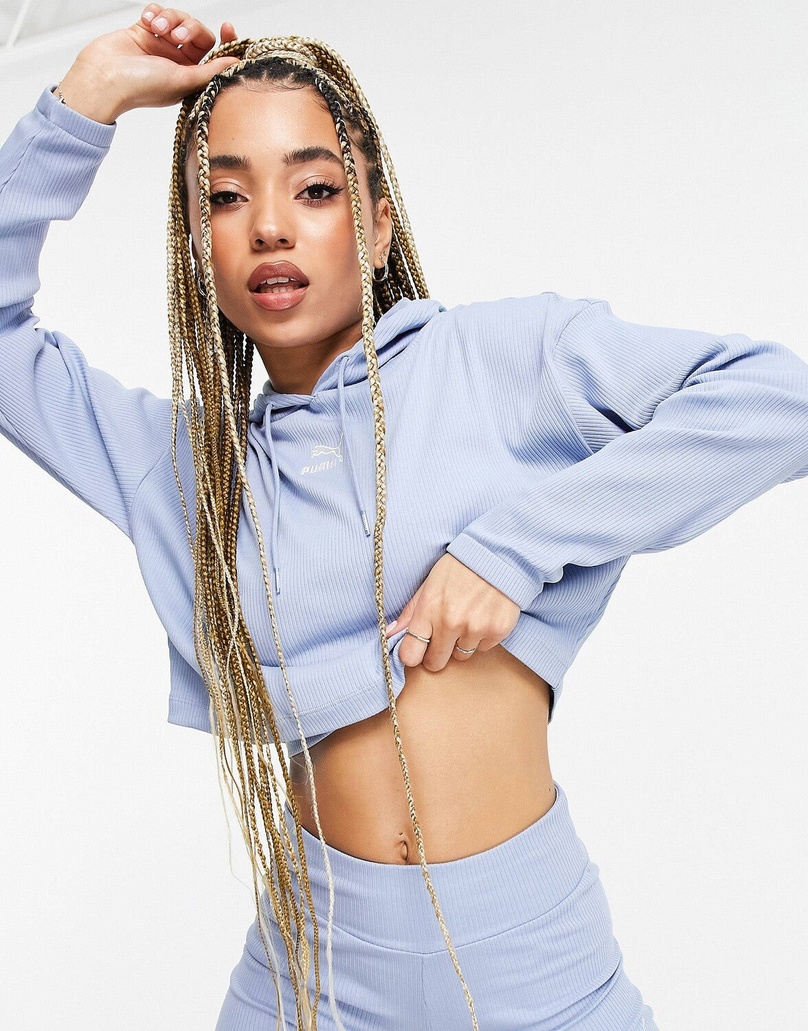 Puma Ripped Cropped Hoodie in Blue
