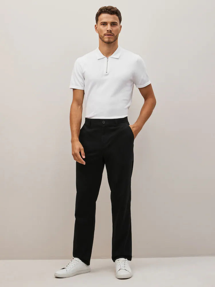 Black Straight Fit Cotton Chino Trousers