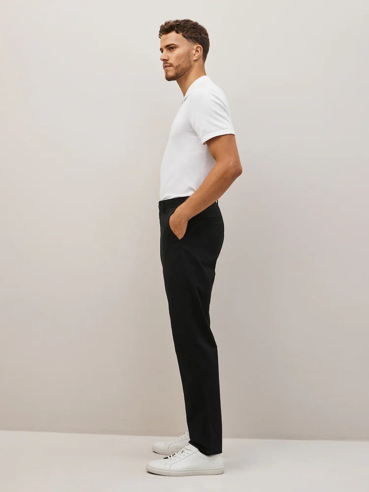 Black Straight Fit Cotton Chino Trousers