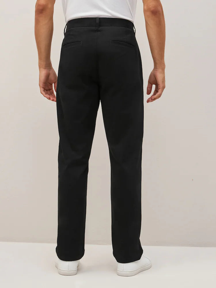 Black Straight Fit Cotton Chino Trousers
