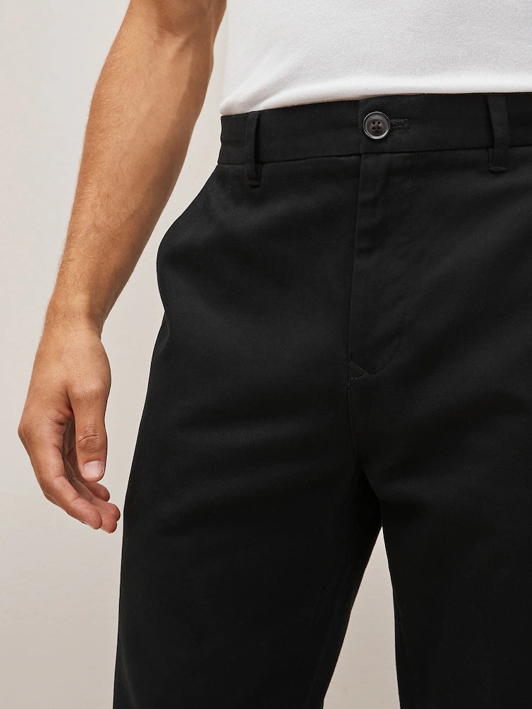 Black Straight Fit Cotton Chino Trousers