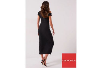 Textured Ruched Midaxi Dress Black