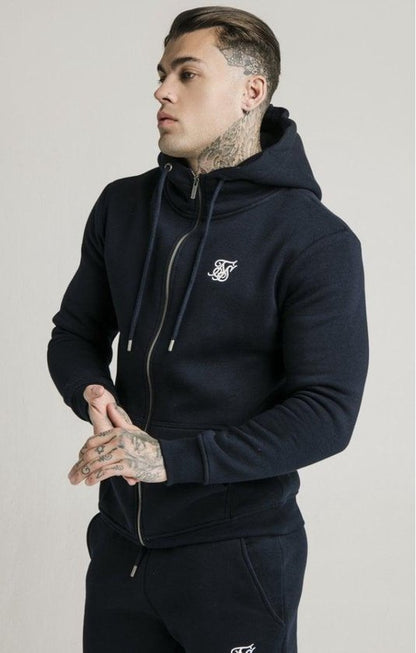 Navy Essentials Zip Through Hoodie