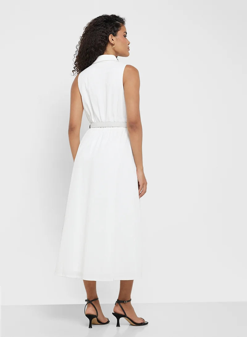 White Texture Midaxi Dress