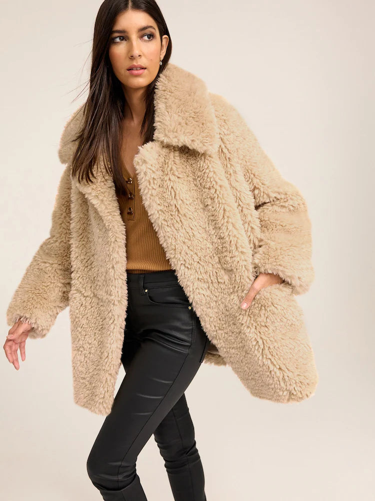 Ecru Cream Teddy Borg Coat