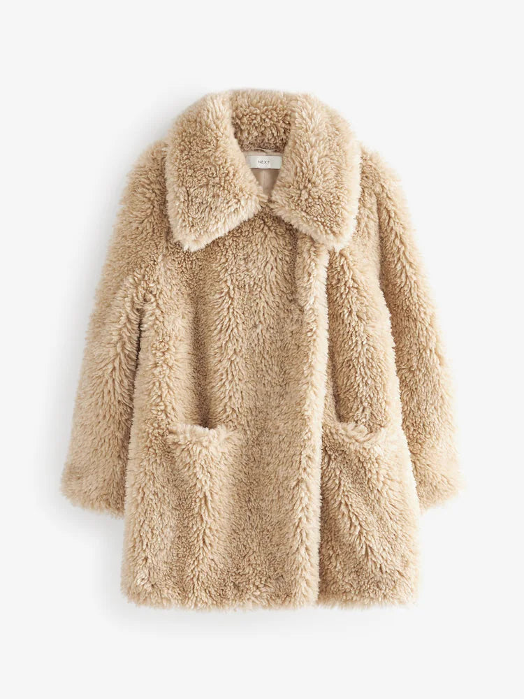 Ecru Cream Teddy Borg Coat