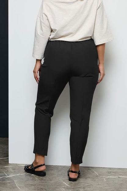 Black Elasticated Tapered Stretch Trousers