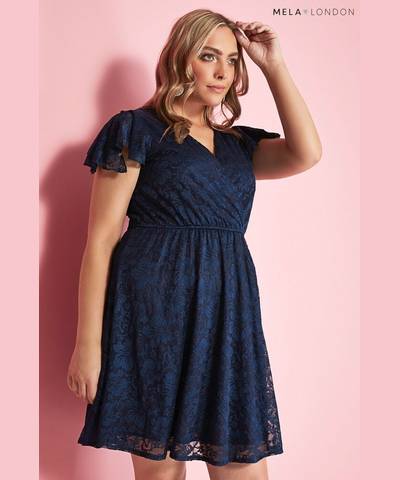 Ruffle Sleeve Lace Dress Navy