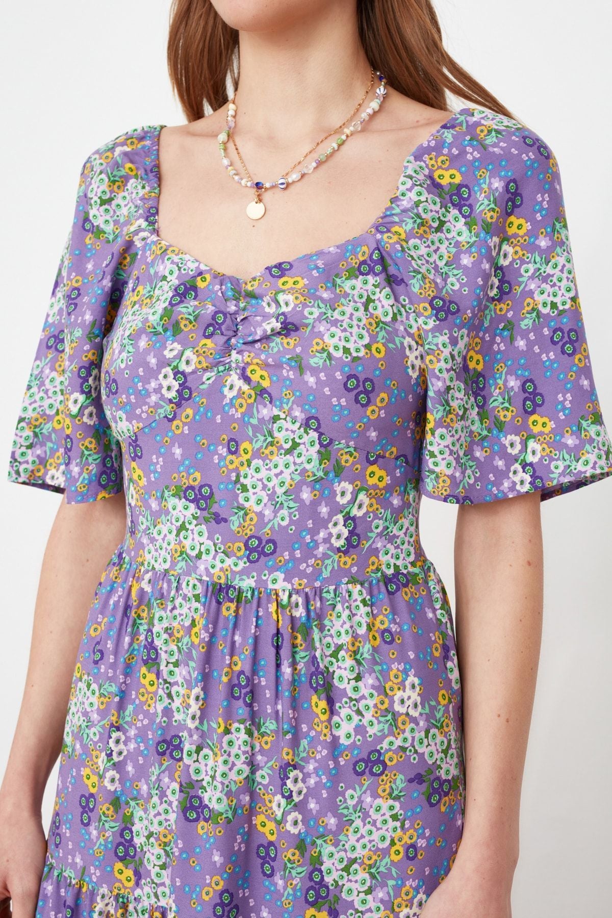 Purple Floral Woven Midi Dress