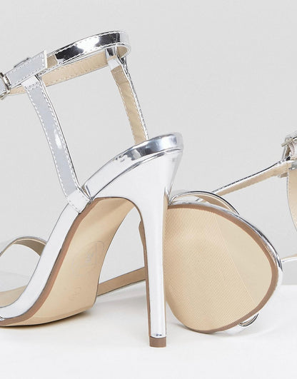 Barely There Heeled Sandals Silver Sandals