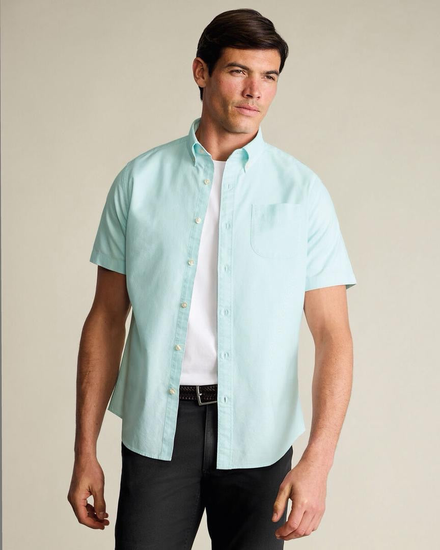 Short Sleeve Button-Down Stretch Washed Oxford Classic Fit Shirt – Aqua