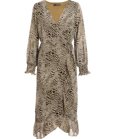 Khaki Animal Print Wrap Dress