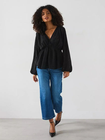 Vila V Neck Lace Detail Blouse - Black