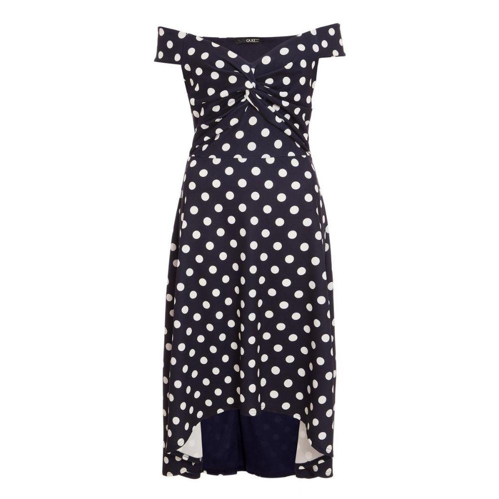 Navy Polka Dot Dip Hem Dress