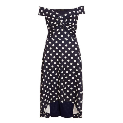 Navy Polka Dot Dip Hem Dress