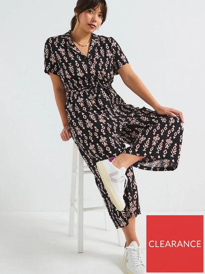 Curved Button Through Jumpsuit