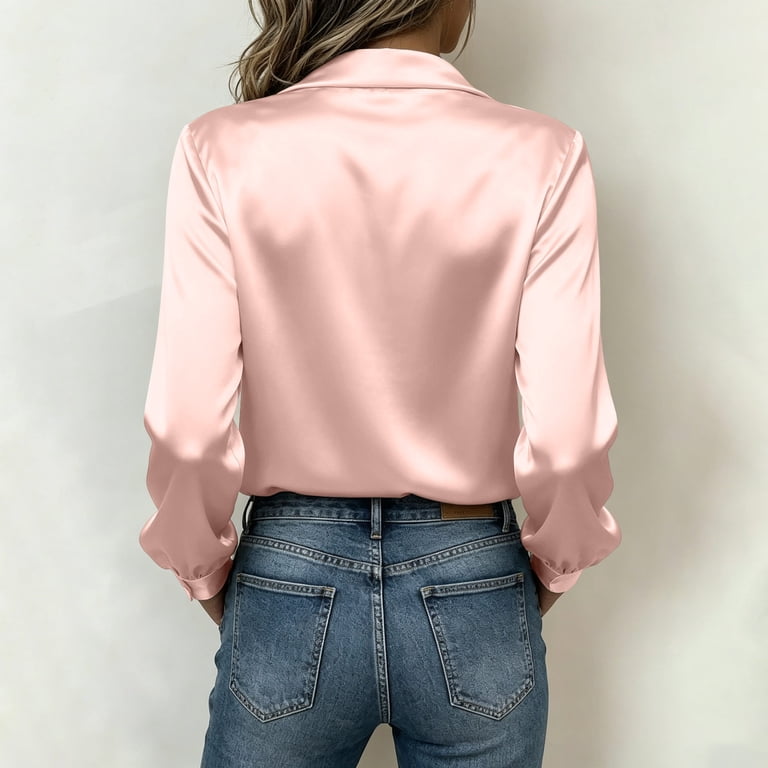 Women Cowl Neck Long Sleeve Satin Blouse Elegant Casual