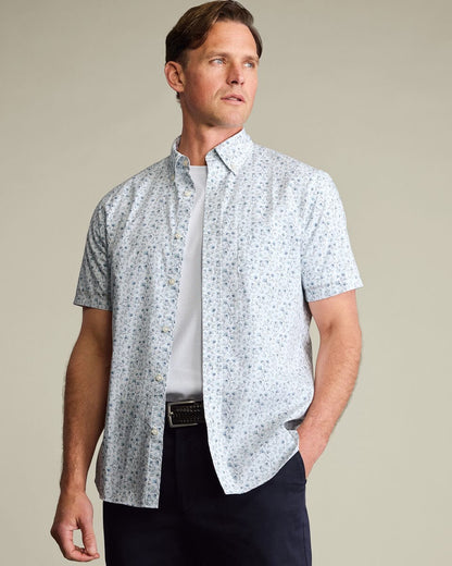 Stretch Washed Poplin Floral Classic Fit Shirt -Short Sleeve