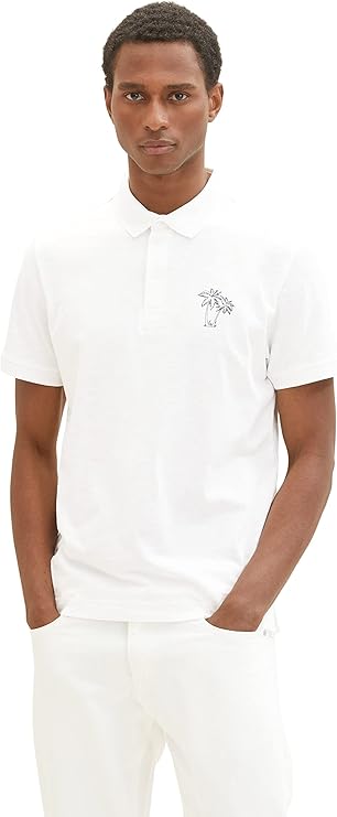 Palm Tree Print Polo Shirt - Off White
