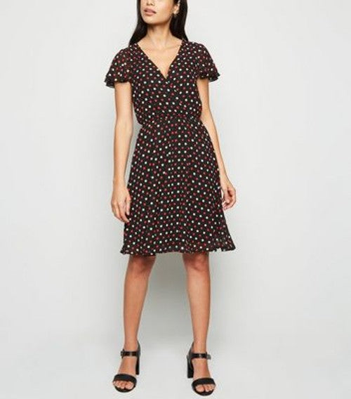 Black Polka Dot Ruffle Sleeve Dress