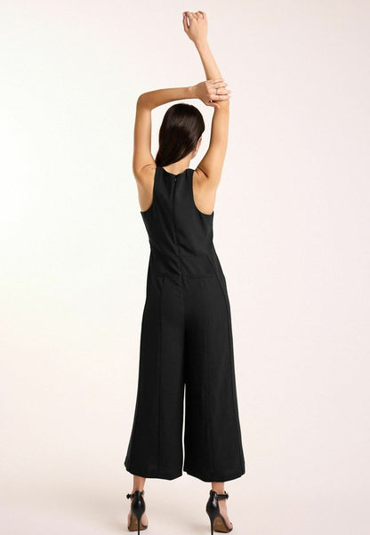 Black Sleeveless Wide Leg Crepe Jumpsuit