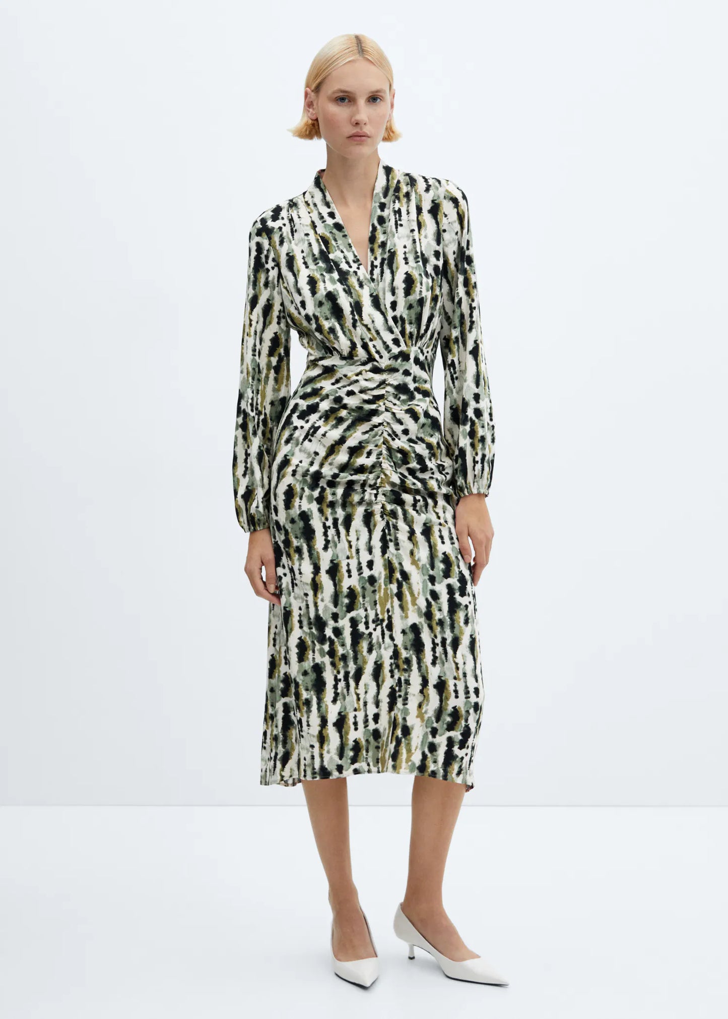Mango Leonor Printed Ruched Detail Midi Dress